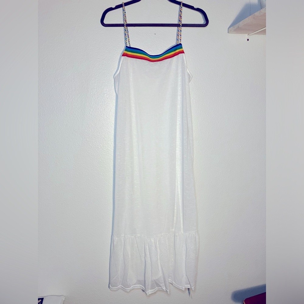 Cupshe women's rainbow pride cotton maxi dress coverup pool summer M ruffled NWT